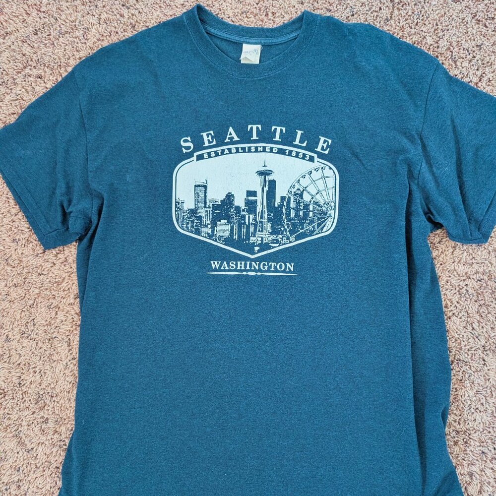 Seattle T-Shirt Mens XL Blue-Green Adult State Washington Distressed Logo